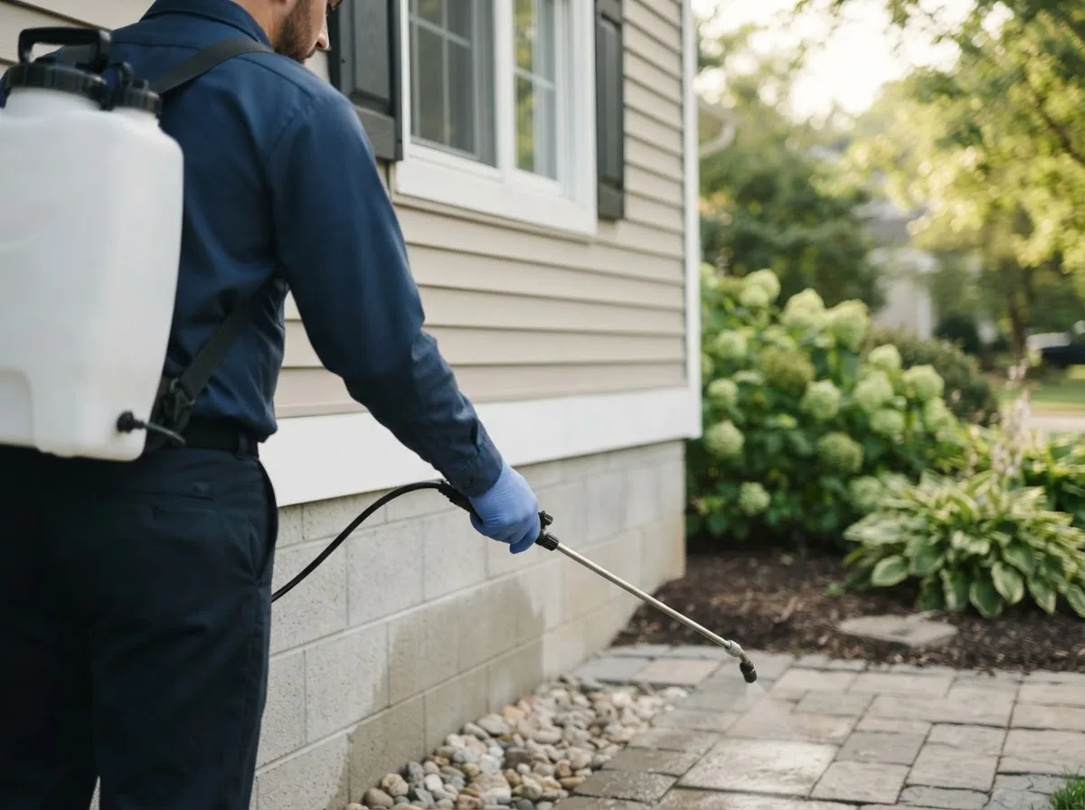 Pest control technician inspecting a home in Wetumka, OK